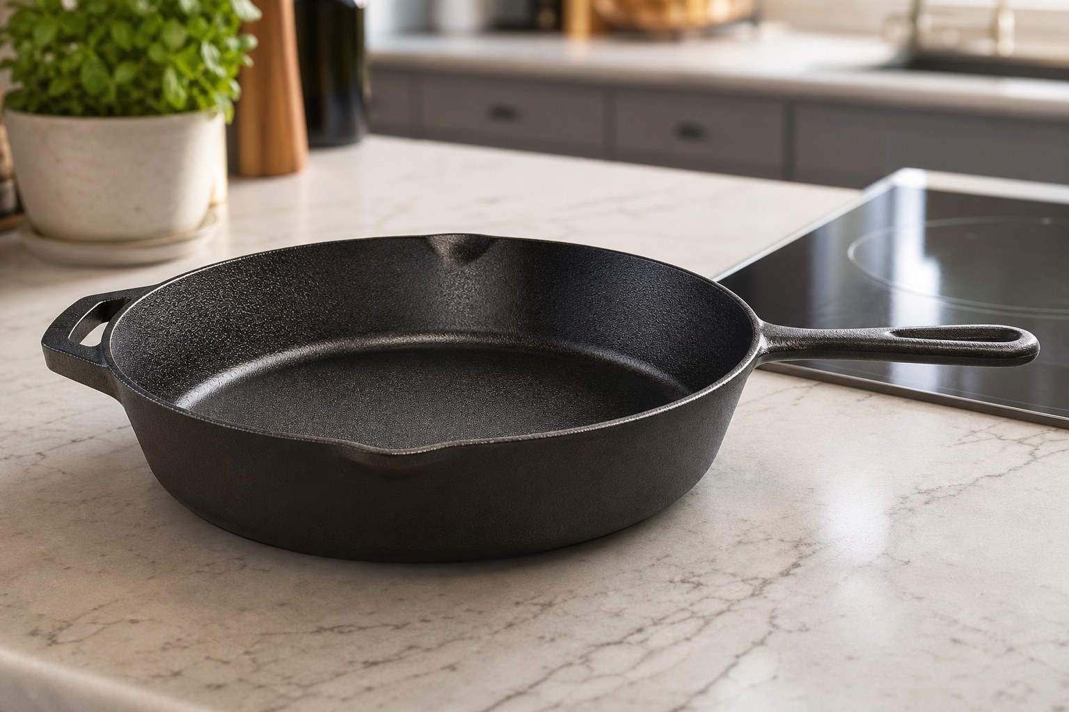 Lodge 10.25 inch cast iron skillet safe for glass top stoves with careful use