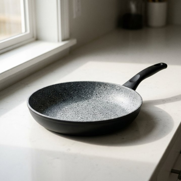 Granitestone 10-inch fry pan showing its speckled gray granite-look nonstick coating