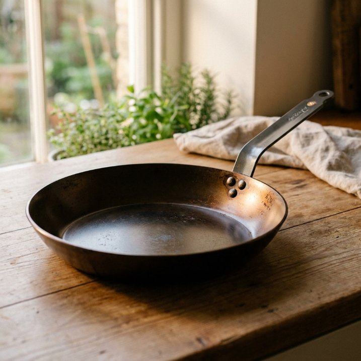 de Buyer Mineral B 12.5 inch carbon steel fry pan with seasoned cooking surface