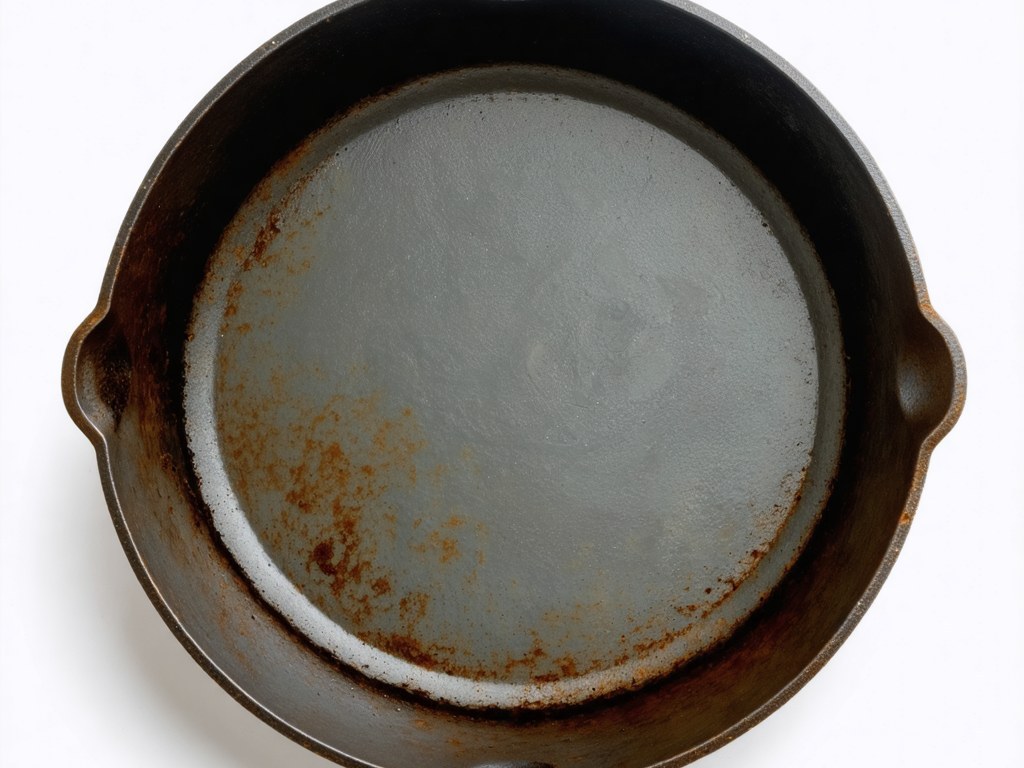 Cast iron pan stripped to bare gray iron ready for re-seasoning